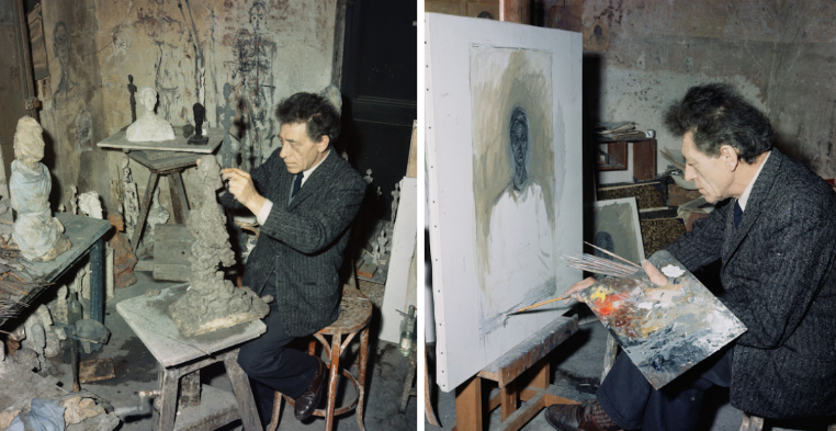 Photographies franches d’Alberto Giacometti au travail dans son atelier à Paris, 1958.sn