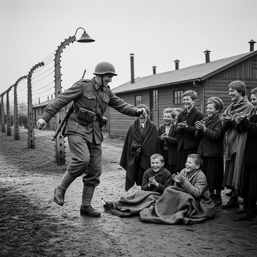 **“The first shared laugh” — Bergen-Belsen, 1945 .us