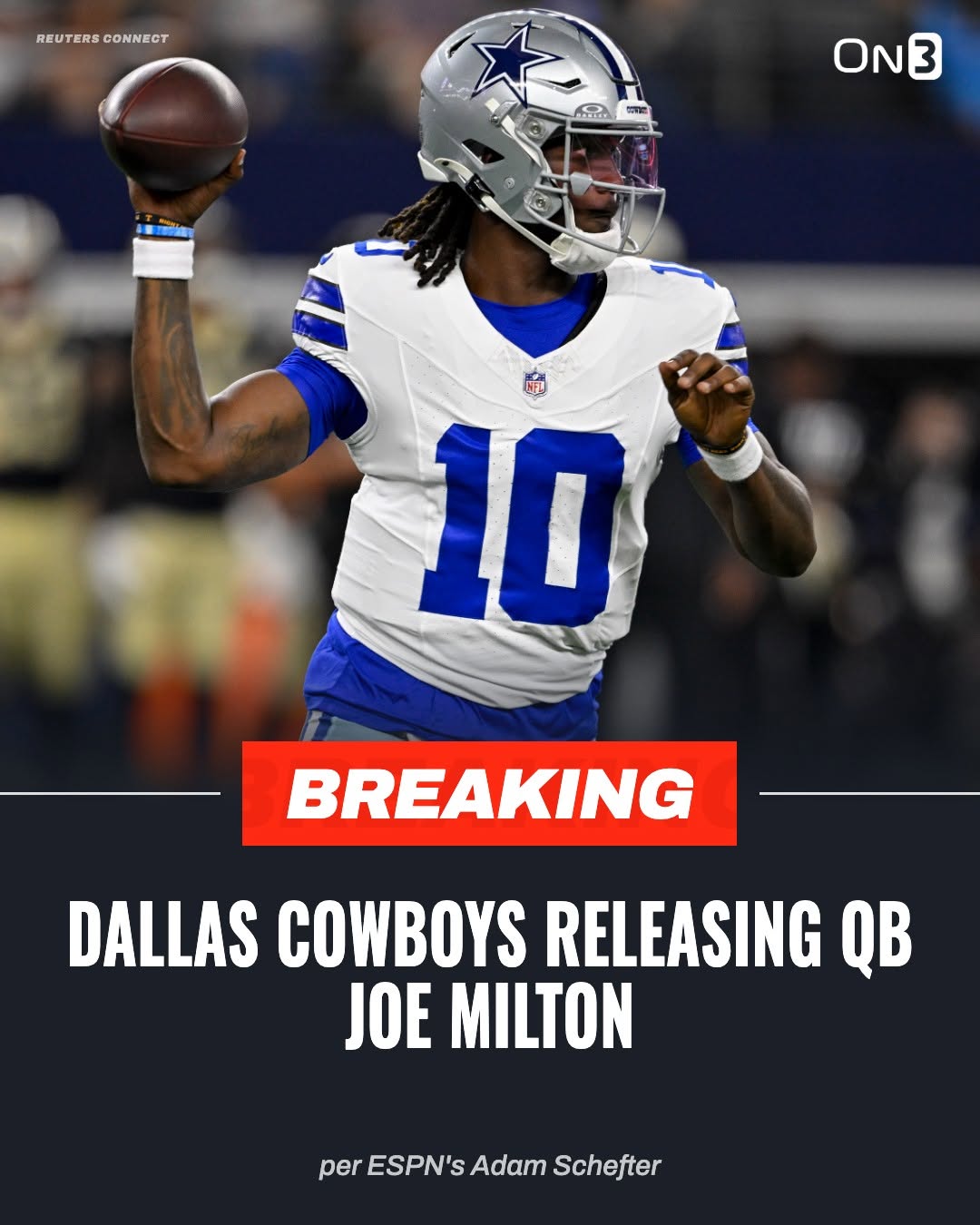 Report: Dallas Cowboys releasing quarterback Joe Milton.nam